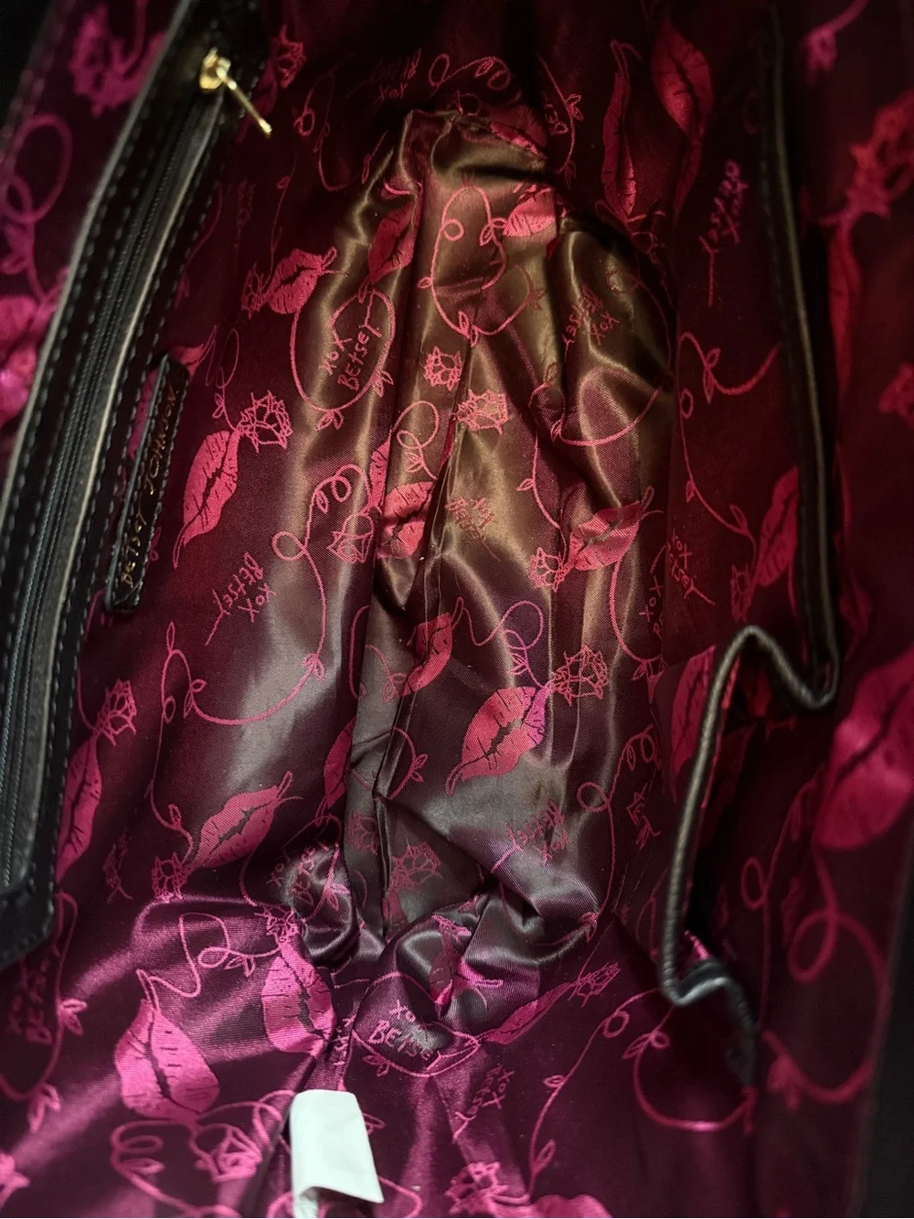 Betsey Johnson Quilted Pink Heart Tote Bag with Black and White Striped Sides